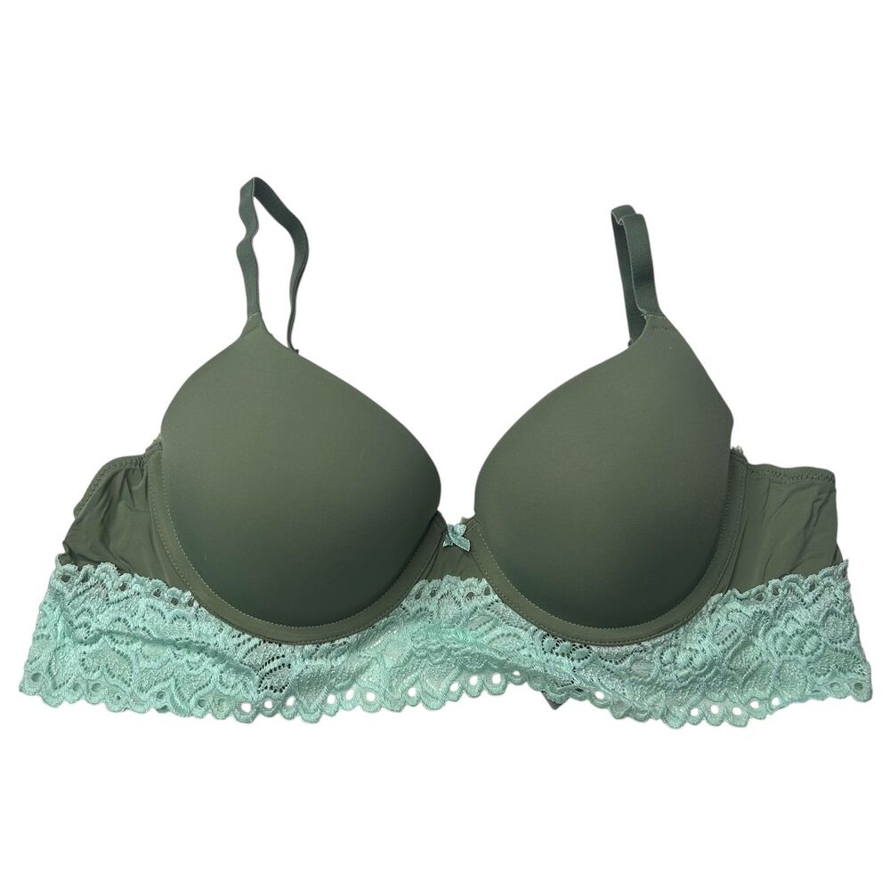 Aerie Green Lined Bra 34C Mint Scalloped floral
Lace